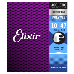 Elixir Polyweb Extra Light Acoustic Strings, 80/20 Bronze 